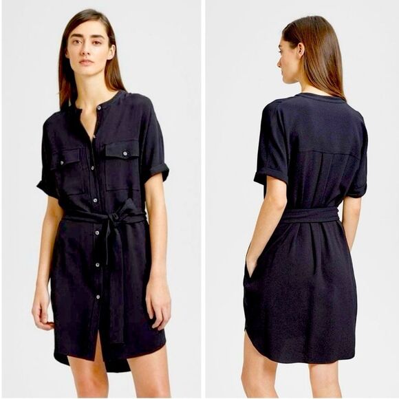 Theory Belted Cargo Dress Rosina Crepe Black S NWOT - Picture 1 of 12